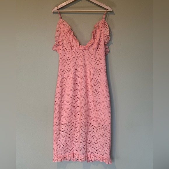 Free People x C/MEO Collective Sherbet Pink Embroidered Eyelet Dress NWT Large - Picture 2 of 10
